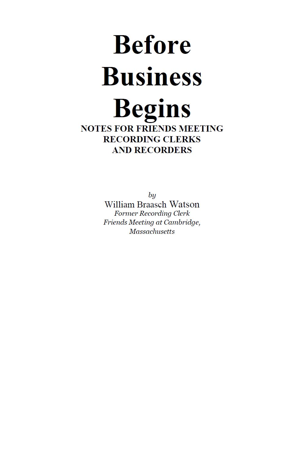 “Before Business Begins” - by William B Watson-